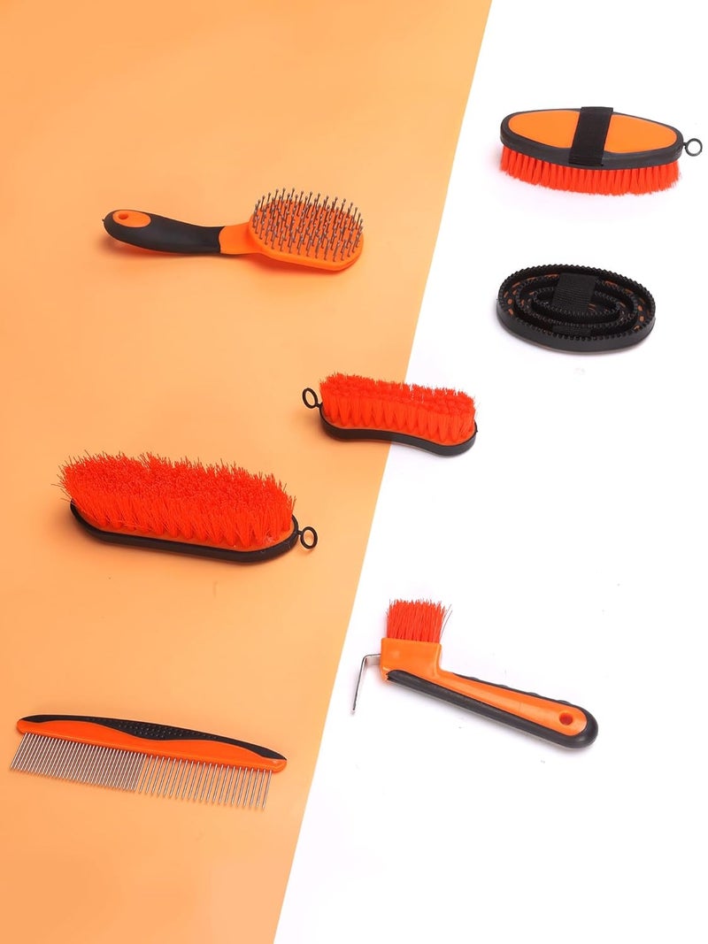 Ueemph Horse Grooming Kit（13-Piece），Orange Horse Brushes,Storage Bag, Sweat Scraper,Mane Comb,Horse Grooming Gloves, Gifts for Girls (Orange) - Image 3
